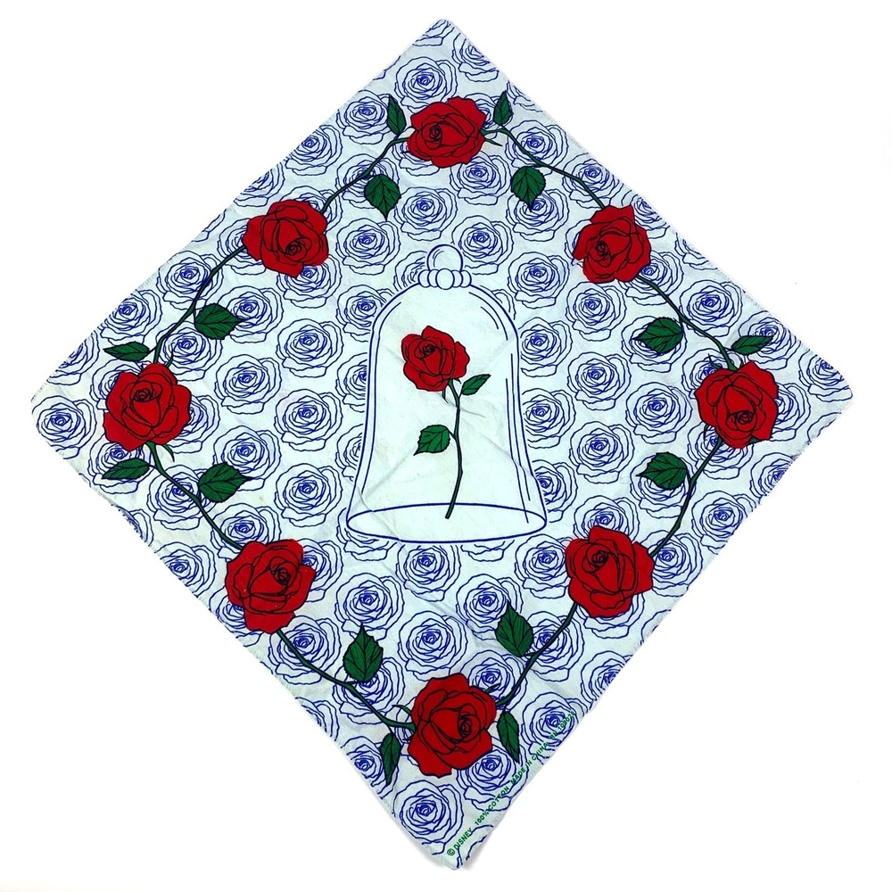 Disney Beauty and the Beast Enchanted Rose Hankerchief Bandana Blue Red‎ Cotton